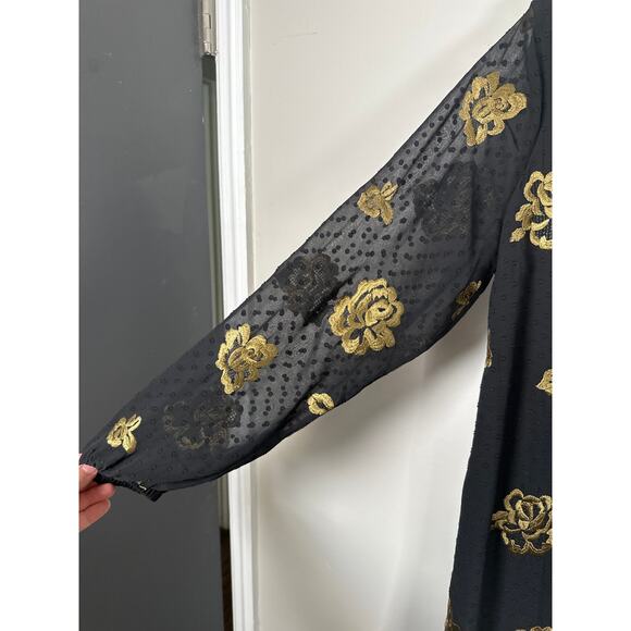 Cabi Occasion Dress Black Swiss Dot Gold Embroidery Long Sleeve Size Medium - Picture 4 of 10